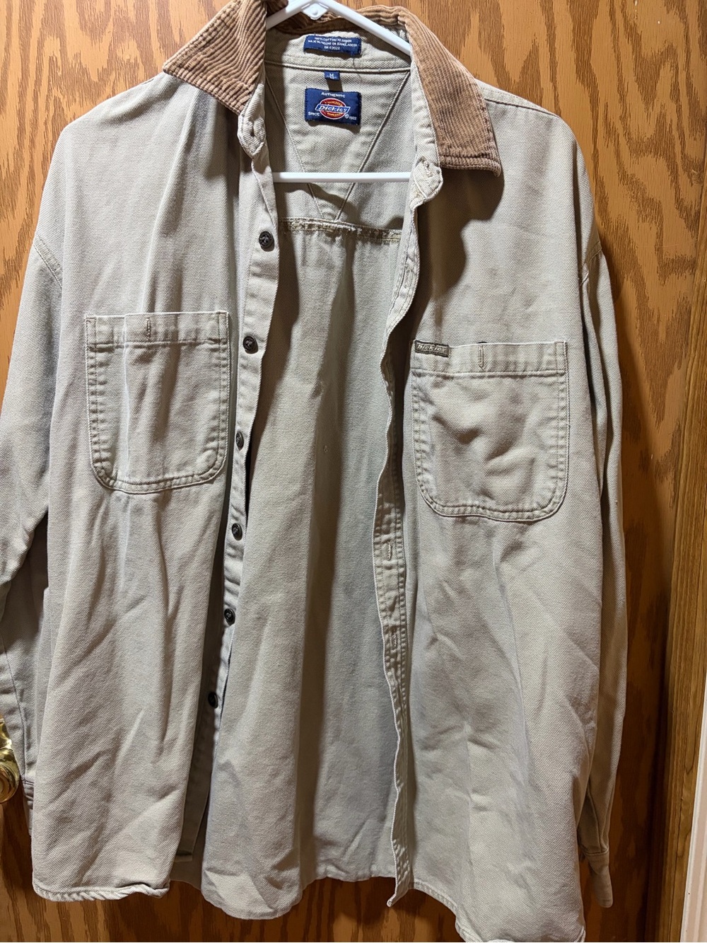 Dickies Beige Work Shirt Jacket with Brown Corduroy Collar